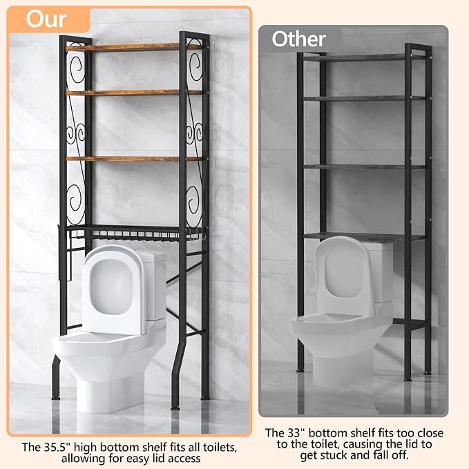 Aduanbang 4 Tier Over The Toilet Storage Rack, Bathroom Organizer Shelf with Basket, Adjustable Shelves, Freestanding Space Saver for Small Bathrooms