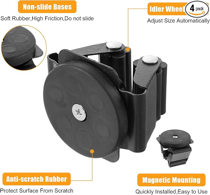 4 Pcs Magnetic Broom Holder Heavy Duty, 12Lbs Magnetic Tool Holder Wall Mount with Anti-Slip Rubber Gripper, No-Drill Mop Broom Holders for Garage Kitchen Laundry RV Van Accessories, Black