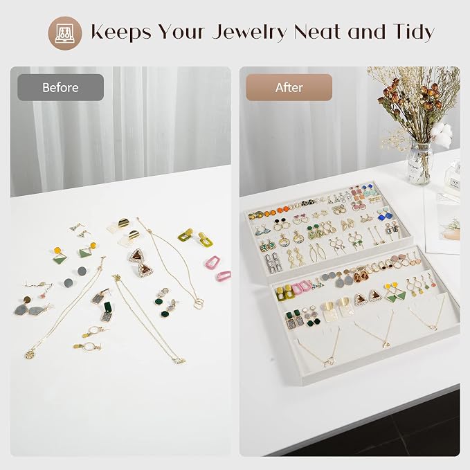 Lolalet Earring Tray Display Earring Holder, Stackable Jewelry Drawer Organizer Showcase Storage for Women Girls Stud Piercings Post Earrings -Set of 2
