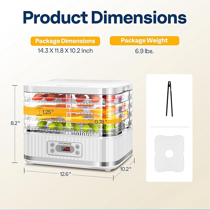 VIVOHOME Electric 5 Trays Food Dehydrator Machine, 400W Hydrator Machine with 72H Digital Timer and Temperature Control for Fruit Vegetable Meat Jerky Herb Beef Mushroom, White