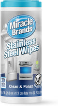 MiracleWipes for Stainless Steel, Great for Kitchen and Appliances, Including Oven, Refrigerator, Dishwasher, Microwave, Sink, Hood, Grill, Removes Fingerprints and Smudges - 30 Count