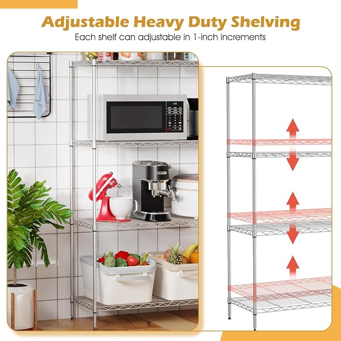 Meet perfect 4-Tier Heavy Duty Metal Shelving Unit, 800 lbs Capacity Adjustable Wire Shelf, Rust-Resistant Storage Rack for Garage, Kitchen, Pantry, Basement - 53.7" H x 35" W x 13.4" D