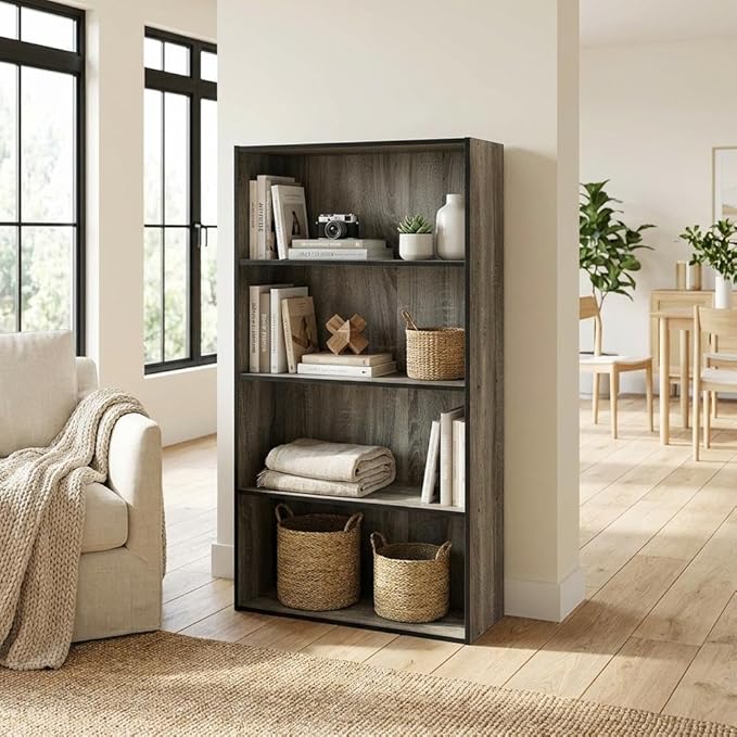 Furnifact French Oak Bookcase with Classic Design, Sturdy Wood Construction, Versatile Storage Solution, Elegant Finish for Living Room, Office