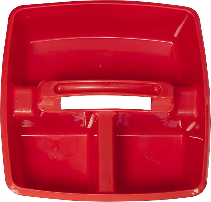 Storex 3-Compartment Small Caddy – Multipurpose Classroom Organizer with Handle, Red, 5-Pack (00949U06C)