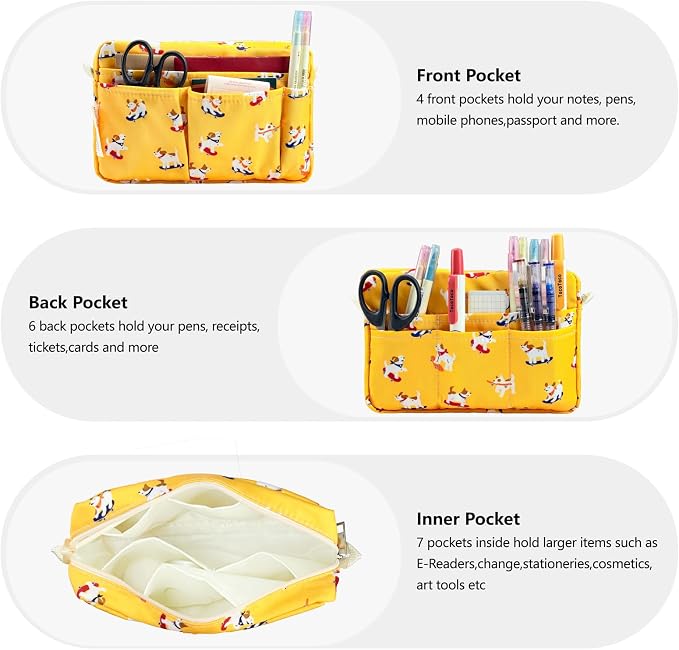 Multiple Pockets Portfolio Organizer with Zippered,Storage Pencil Pouch Bag | Waterproof Travel Toiletry Bag,Portable Pencil Pouch for Notebooks,Stationeries,Make-up,Journal Office Art Supplies,Skate Dog