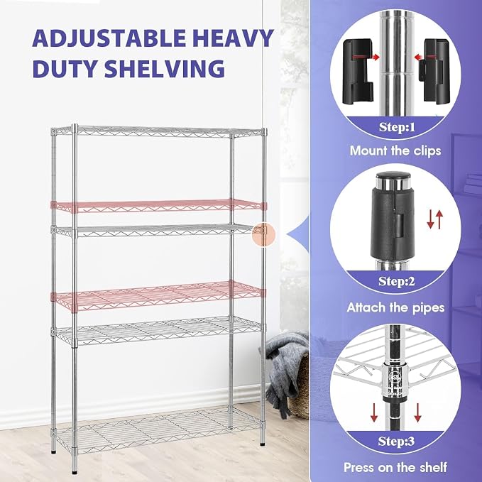Meet perfect 4-Tier Heavy Duty Wire Shelving Unit, 1000 lbs Total Capacity Metal Storage Shelves, Adjustable Organizer Rack for Garage, Kitchen, Pantry, Laundry Room, 35.5" W x 14" D x 54" H