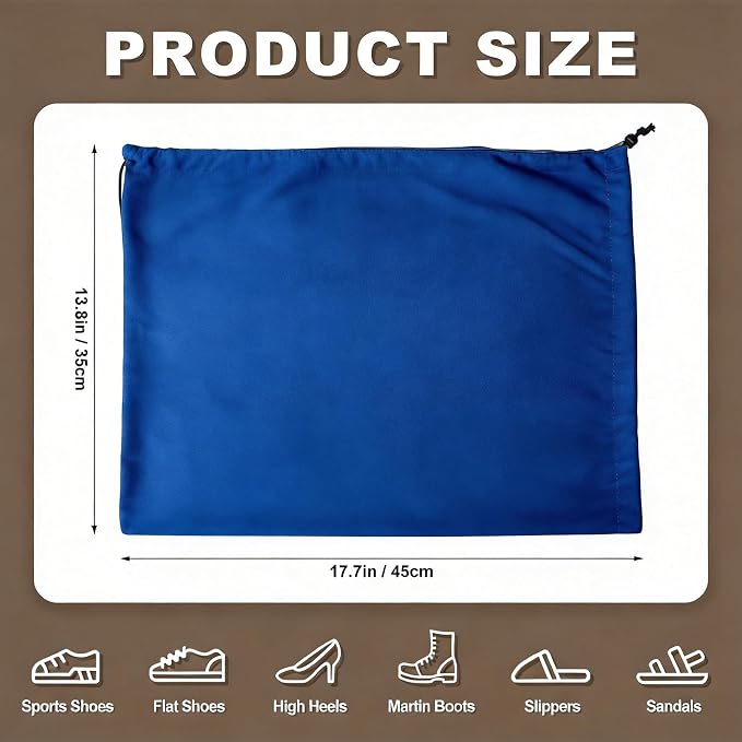 5 Pack Shoe Bags for Travel, Washable Dust Bags for Storage & Packing 17.7" x 13.8" Dustproof Shoe Bags Duster Flannel Shoes Storage with Drawstring Closure for Boots Handbags Shoes & Toys (Blue)