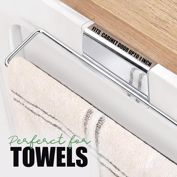 Evelots 2-in-1 Pot Lid Organizer with Towel Holder, 2 Pack, 3-Tier Cabinet Door Organizer, Pot & Pan Lid Holder Rack for Glass & Metal Lids, Over Cabinet Door Kitchen Storage, Chrome