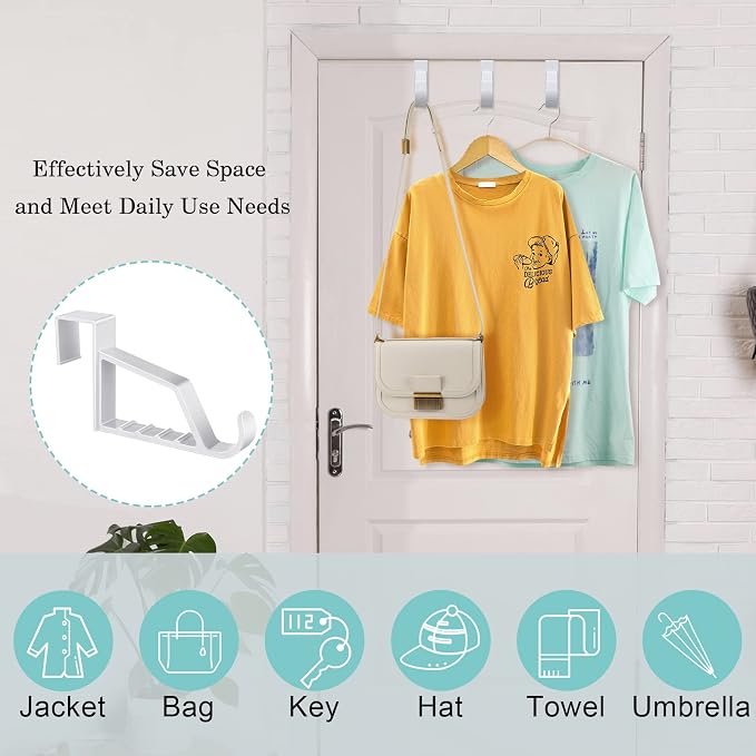 Maitys Space Saving Plastic Over Door Hooks Door Hanger Hooks Multi Hanging Storage Organizers Door Hangers Door Towel Hooks for Coats, Towels, Bags, Hats, Scarves Home Accessories(White, 8 Pieces)