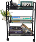 3-Tier Mesh Rolling Cart - 24.8" H Fits Under Desk Metal Cart with Wheel | Hold 35bls/Tier Small Space Storage Organizer Crafts Utility Cart for Office Pantry Bathroom Kitchen Laundry, Black