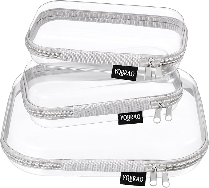 YQBRAO Clear Hard Shell Organizer Cases, 3-Pack, Gray | Rigid 1.2 mm PET organizers with multi-size design for travel storage, home use, and everyday essentials