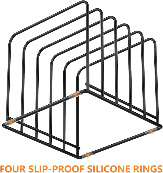 KORRTFID Kitchen Cabinet Organizer, Steel Cookware Holder, Divided Holder with 5 Slots for Skillets Baking Tray and Chopping Board Rack - Baking Pan Holder Storage (2 PCS)