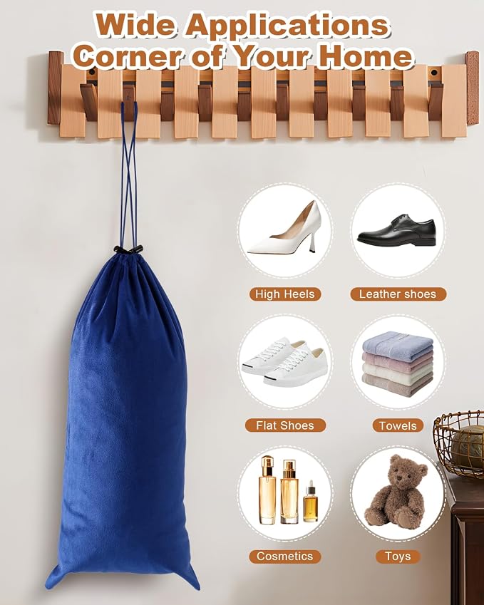 6 Pcs Single Shoe Bags for Travel, Velvet Bag, Palace Blue, 17.3x8.6 Inch | Washable & Reusable Travel Shoe Bags, Dustproof Shoe Bags with Drawstring Closure, Suitable for Travel, Home Storage