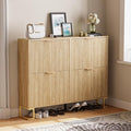 Fluted Shoe Cabinet Storage with 4 Flip Drawers, Wood Narrow Hidden Shoe Cabinet with Metal Legs & Adjustable 2 Tier Shelf for Entryway, Freestanding Slim Shoe Rack Organizer for Hallway Living Room