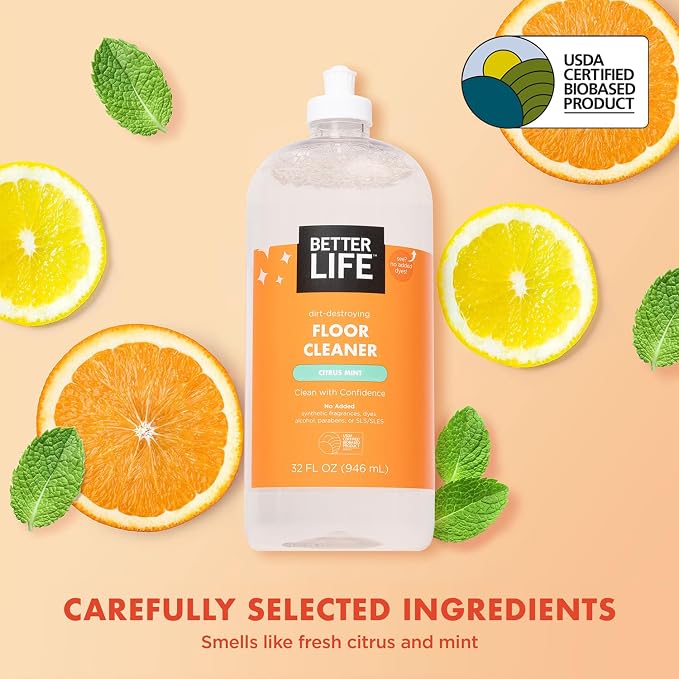 Better Life Floor Cleaner - Liquid Multipurpose Cleaner for Wood, Tile, Laminate, Vinyl, Bamboo - Hardwood Floor Cleaner for Mopping - Citrus Mint, 32 Fl Oz (Pack of 2)