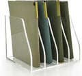 Acrylic File Folder Holder for Desk with Handles, 4-Slot Clear Desk Organizers and Accessories, Vertical Magazine File Sorter & Binder Holder, Desktop Book Organizer for Office, School & Home