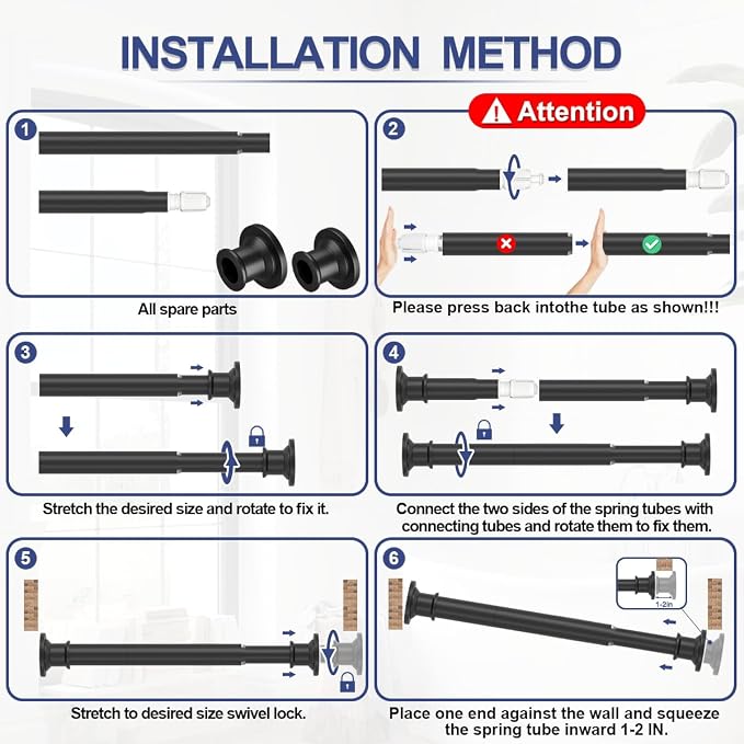 Small Shower Curtain Rod 18-32 In, Black Short Tension Rod | Installs by Spring Tension with No Drilling, Built in Durable Stainless Steel