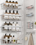 8 Pack Adhesive Rustproof Shower Caddy with Soap Dishes, Toothbrush Holder & Hooks, Large Capacity No-Drilling Shower Shelves Rack for Bathroom Organizers and Storage Accessories, Silver