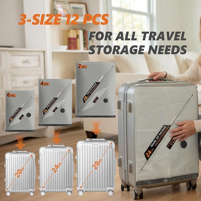 Rechargeable Wireless Pump Travel Vacuum Bags Set,Vacuum Storage Bags Portable Space Saver Bags for Travel, Home, Vacuum Compression Packing Seal for Clothes Seasonal Storage 12 Combo Set