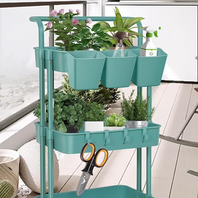 5 Pack Hanging Cup Holders, Multipurpose Rolling Cart Accessories Utility Cart Accessories for Art Craft Supplies, Space Saving Hanging Storage Basket Pencil Holder Makeup Organizers (Blue)