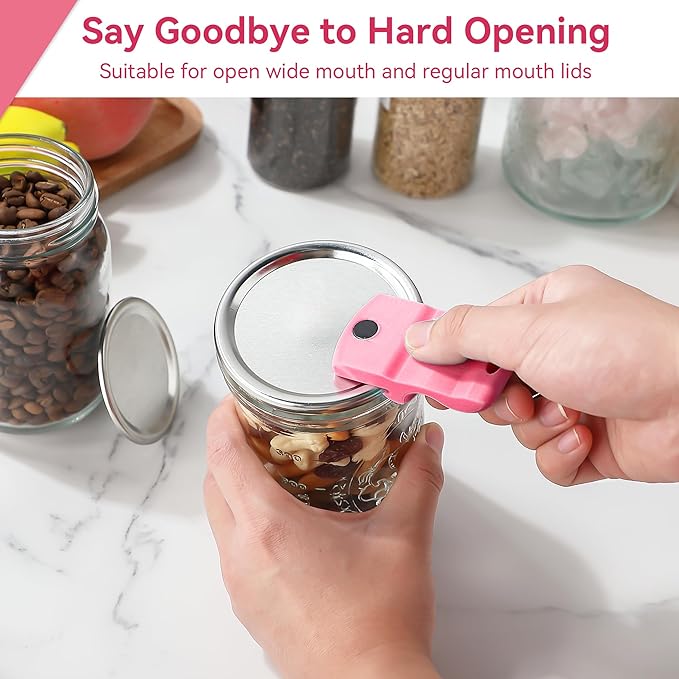 2 Pack Canning Jar Opener with Magnets, Mason Jar Opener For Canning Lids, Regular and Wide Mouth Lids, Powerful Magnet for Easy Refrigerator Storage, Releases Vacuum Seal– Patent Pending(Pink)