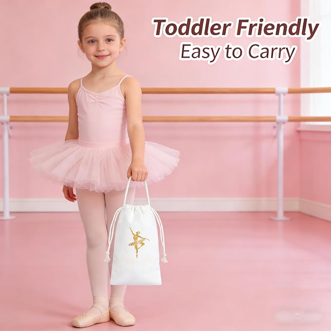 Pointe Shoe Bag Breathable Canvas Ballerina Dance Bag Soft Sole Drawstring Ballet Accessories (Canvas Drawstring, White)