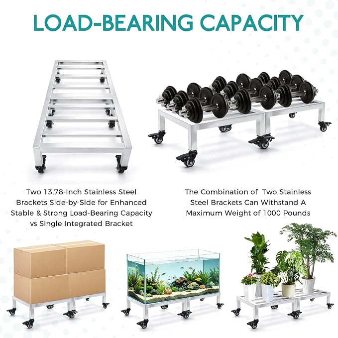 2 Pack Dunnage Rack with Caster Wheels, 13.78" L x 13.78" W x 6.5" H, 2.5" Wheel Height, Heavy Duty Stainless Steel Mobile Food Storage Rack, Commercial Floor Stand for Kitchen Restaurant