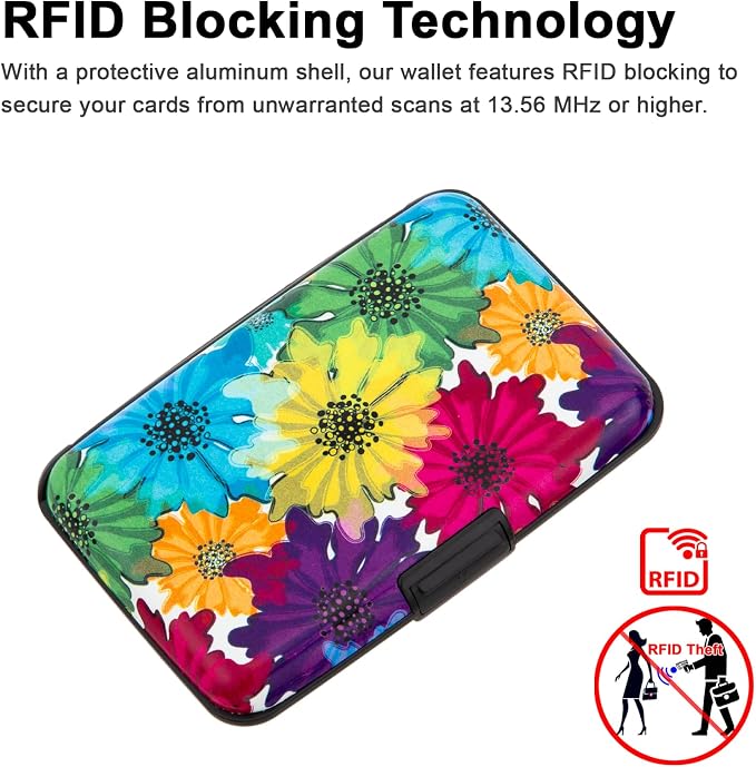 Credit Card Holder, Metal Card Wallet RFID Blocking Mini Slim Aluminum Business Hard Card Case for Women Men (Motley Floral)