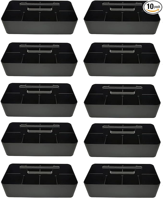 -Large Portable Caddy, DIY Dividers, 8 Compartments, School Office Supplies Home Business Organizer,Portable Basket with Handle Storage Organizer Modern Made in USA (10 PACK, Black)