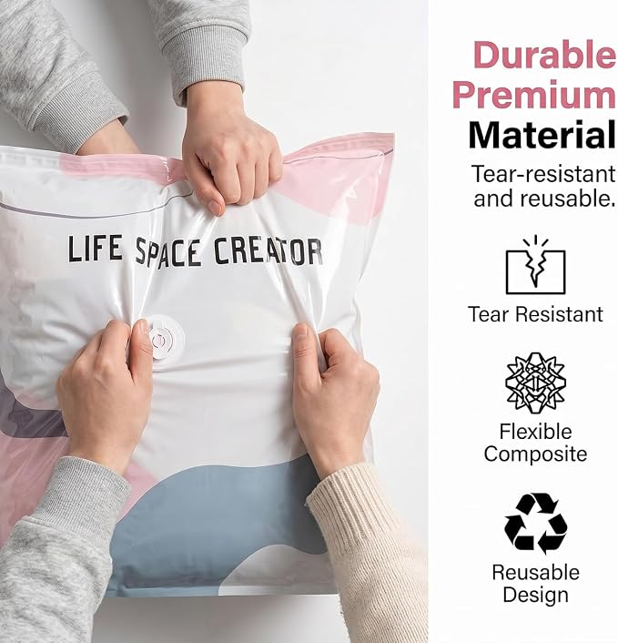 2PACK No Pump Vacuum Storage Bags, 2026 New Cube Compression Space Saver Bags, Upgrade Large Storage Compression Bags No-Pump 3D Vacuum Storage Bags for Clothes, Comforters, Blankets