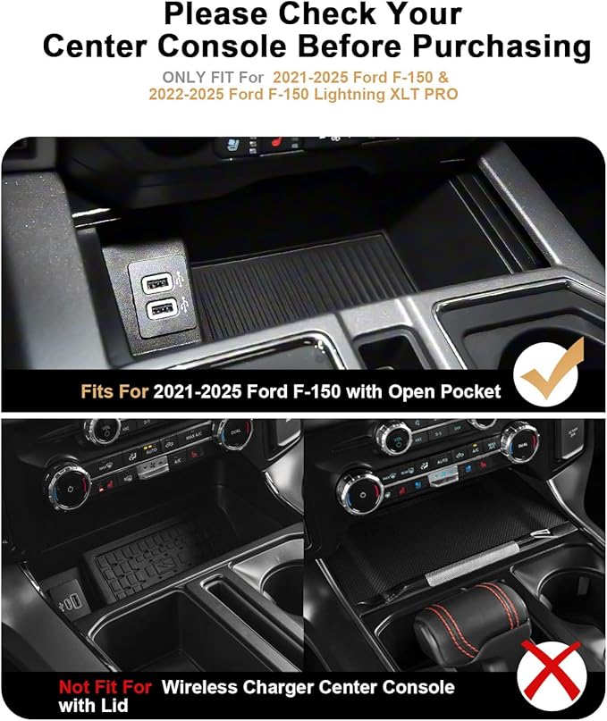 2026 F150 Center Console Organizer - for 2021-2026 Ford F-150/2022-2025 F-150 Lightning XLT Pro Console Organizer Tray ABS - Compatible with 2021-2026 F-150 Accessories - Fit Right in Front Shifter