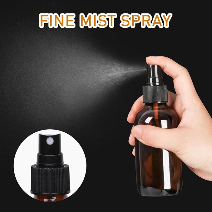 Jaisie.W 4 oz Amber Glass Spray Bottles 24 Pack, Leakproof Small Refillable | Containers for Perfumes, Cleaning Products, Pet, Essential Oils - Empty Travel Size Bottles for Hair,Plants, Premium Sprayers