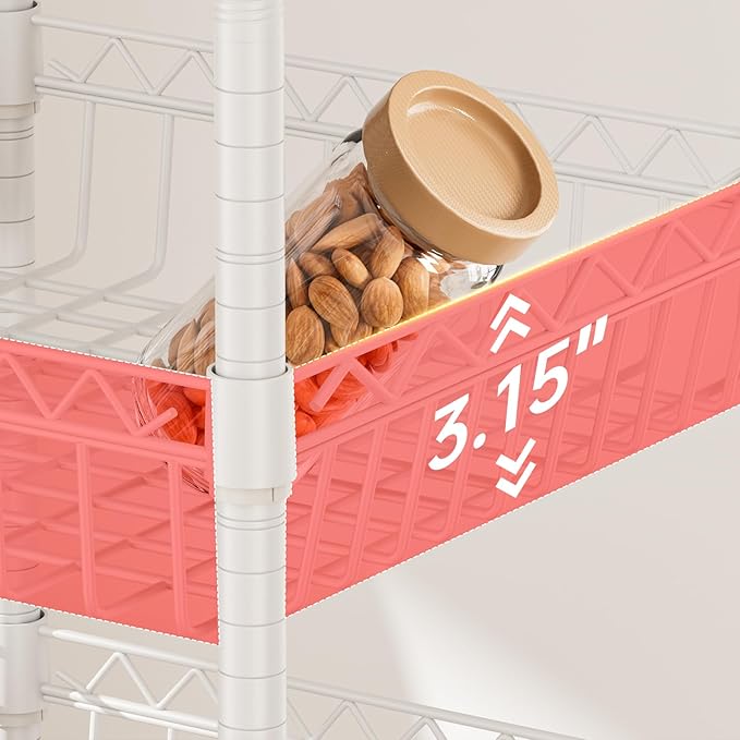 Golpart Basket Shelves Closet Rack with Wheels Metal Pantry Wire Shelf Unit | 6 tier Storage Rolling Shelving Bathroom Organizers Kitchen Garage Laundry Room Organization Home 13.6"Dx13.6"Wx63"H White