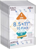 Niubee 8.5x11 inch Wall Mount Acrylic Sign Holder with Double Sided Adhesive Tape For Office, Home, Store, Restaurant-No Drilling (10 Pack)