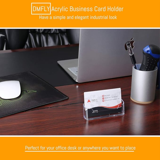 2 Pack Clear Business Card Holder for Desk, Plastic Business Card Display Desktop Acrylic Business Card Stand for Office, Exhibition Booth