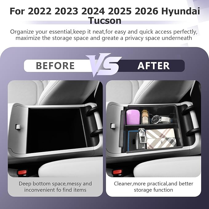LUWU 2025 2026 Hynudai Tucson Center Console Organizer 2022-2026 Tucson NX4 Armrest Storage 2026 Tucson Console Organizer Tray Tucson SE/SEL/XRT Armrest Organizer 2025 2026 Tucson Accessories (Blue)