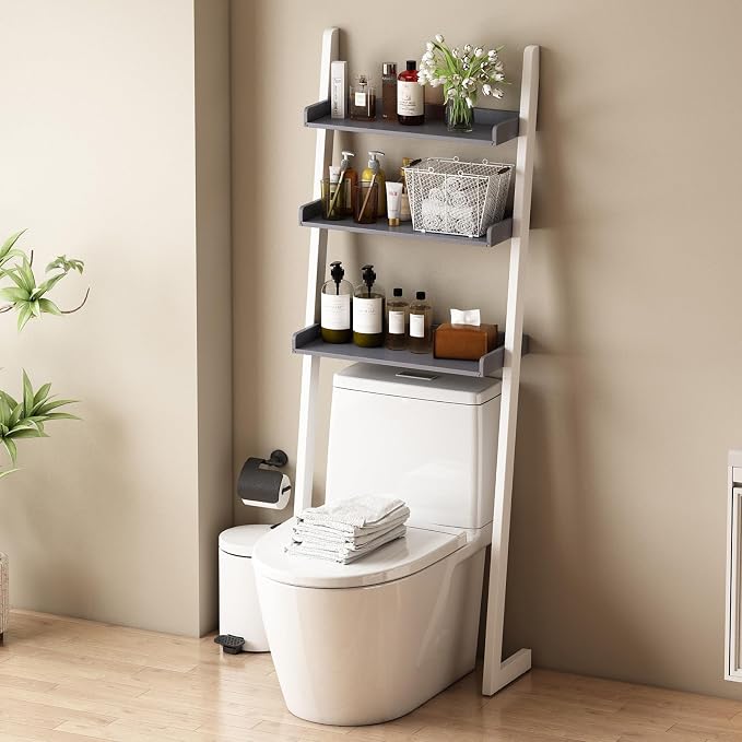 Solid Bamboo Toilet Shelf,3 Tier Bathroom Shelf with Anti-Slip Base | Solid bamboo over the toilet storage – naturally moisture-resistant for bathrooms, built for long-lasting durability