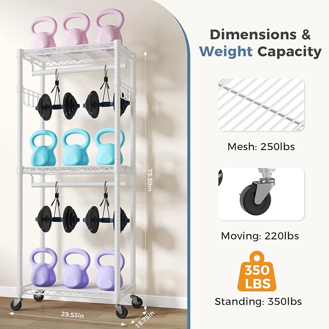 OLIXIS Clothes Rack Heavy Duty Adjustable Garment Clothing Rack with Wheels, Rolling Metal Freestanding Closet Organizer for Hanging Clothes with 2 Side Hooks, Double Rods, 29.5"x15.7"x75.6", White