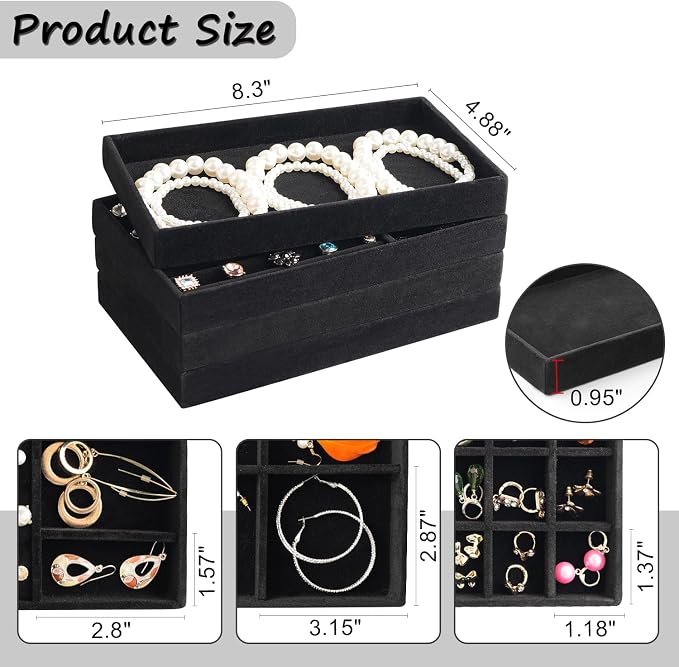 Jewelry Organizer Tray Set Of 8 Jewelry Trays For Drawers and Can Effectively Organize Jewelry Such As Rings, Earrings, Necklaces And Bracelets Jewelry Drawer Organizer (Black)