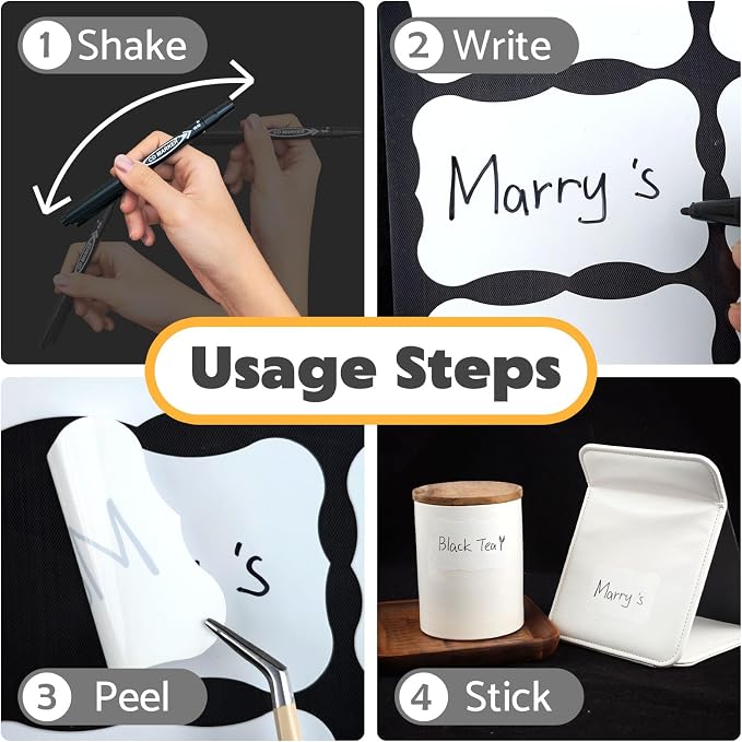 JIEHENG 180Pcs Chalkboard Labels for Jars, Waterproof Reusable Blackboard Stickers with 2 Liquid Chalk Markers, Organization Labels Removable (White, Wavy)