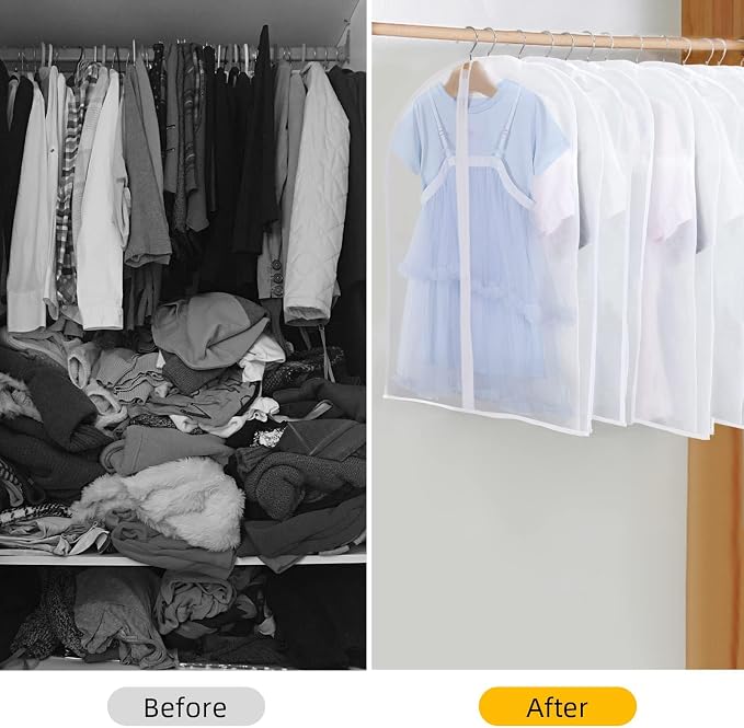 Garment Bags for Hanging Clothes, Set of 12 Suit Bags Dust Resistant Clothing Bags Garment Covers PEVA Breathable Clothes Protectors with Full Zipper for Closet Storage, 24"x 32"