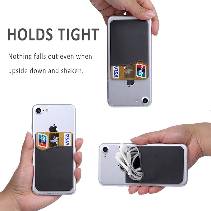 Pofesun Adhesive Phone Card Holder, 3 Pack Silicone Stick-on Wallet ID/Credit Card Holder Pouch Sleeve Self Adhesive Sticker Case for iPhone 17 16 15 14 13 12 Pro Max,iPad,Samsung Galaxy,Tablet