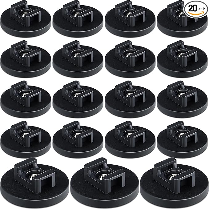 Yookeer 20 Pcs Magnetic Zip Tie Mount Base Black Magnetic Cable Clips Wire Holder Multipurpose Cable Ties Management Base Electrical Supplies for Wire (43 mm)
