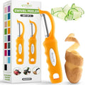 Spring Chef Premium Stainless Steel Swivel Potato Peelers for Kitchen, Metal Vegetable Peelers with Comfortable Handle for Apple, Cucumber, Veggie, Fruit, Carrot, Dishwasher Safe - Set of 2 - Mango