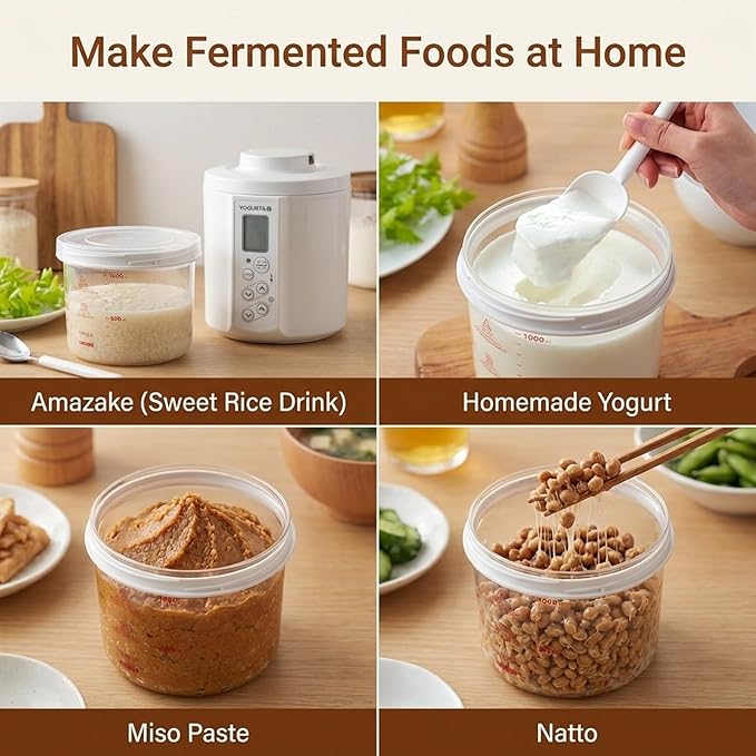 TANICA] Glass Pot for YOGURTiA Yogurt Maker - 1100 mL / 37 oz Heat-Resistant Glass Container with Handle Lid & Inner Lid - Microwave, Dishwasher & Refrigerator Safe - Made in Japan