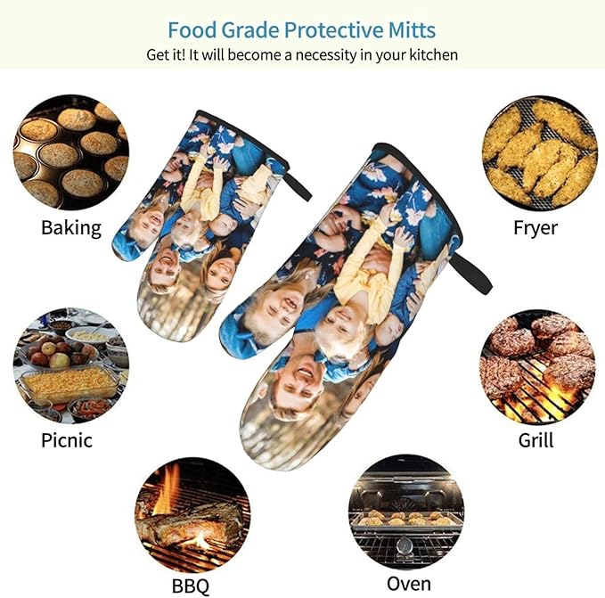 Custom Oven Mitts Personalized with Your Picture Baking Gifts for Women for Kitchen Cooking BBQ Grillin-Style3, 2 Oven Mitts