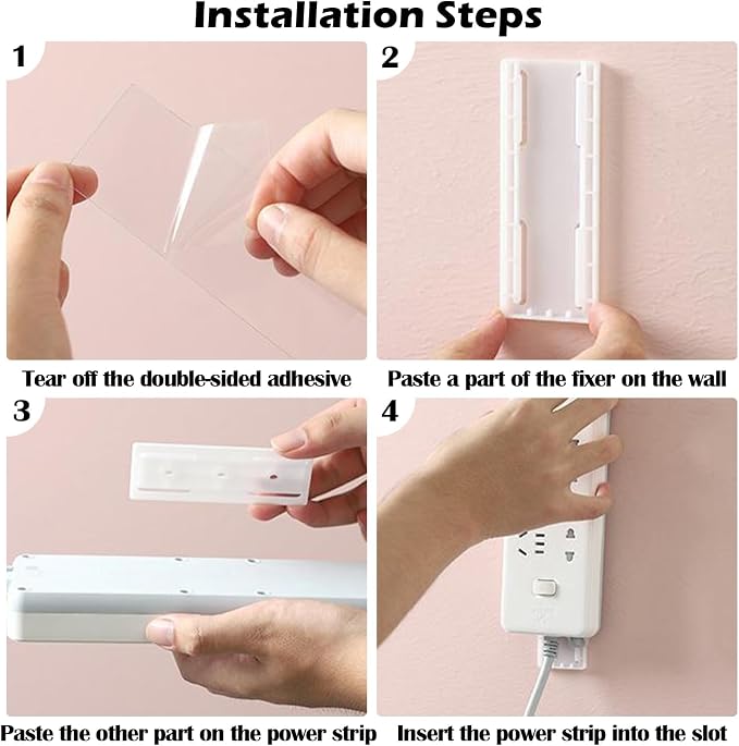 4 Pcs Power Strip Wall Mount, Self-Adhesive Punch-Free Socket Holder, Desktop Plug-in Socket Fixer for Kitchen Home Office Table Wall Cable Management Surge Protector (4 Colors)