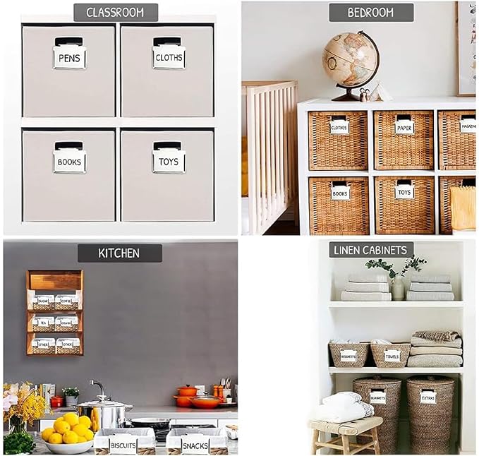 Kitchen Clip Label Holder,Silvery Metal Basket Label Clip On Holders,Basket Labels Clip Set for Pantry Organization Box,Bin Clips Labels Tags ,6 Pcs Clip Holders with 20 Pcs White Blank Cards