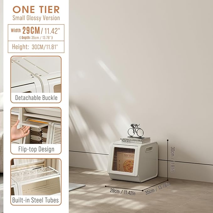 Plastic Stackable Storage Bins, Collapsible Storage Cabinet, Clear Plastic Clothes Closet Organizer for Home and Office (1 Tier)