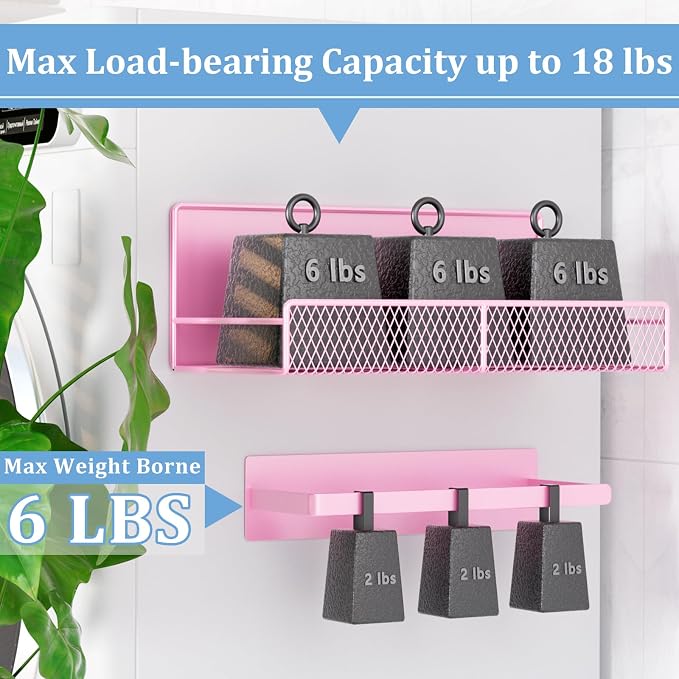 DTUQYX Magnetic Shelf for Washing Machine 4-Pack: Widen Magnetic Laundry Organizer (5"-6") with Hanger Organizer, Strong Magnet, Rust Proof, Heavy Duty Magnetic Spice Rack for Refrigerator (Pink)